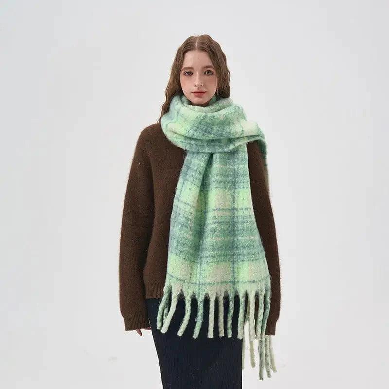 Cheky - Women's White And Green Plaid Scarf